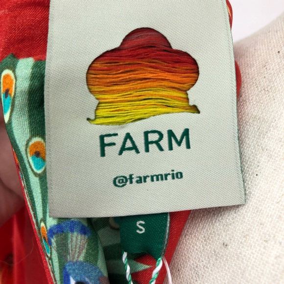 Farm Rio Lotus Star Red / Multi Midi Dress w/ beaded fringe belt- Small - Picture 11 of 15